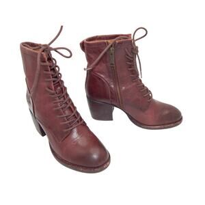 Patricia Nash Burgundy Leather Ankle Bootie Size 6 Lace Up